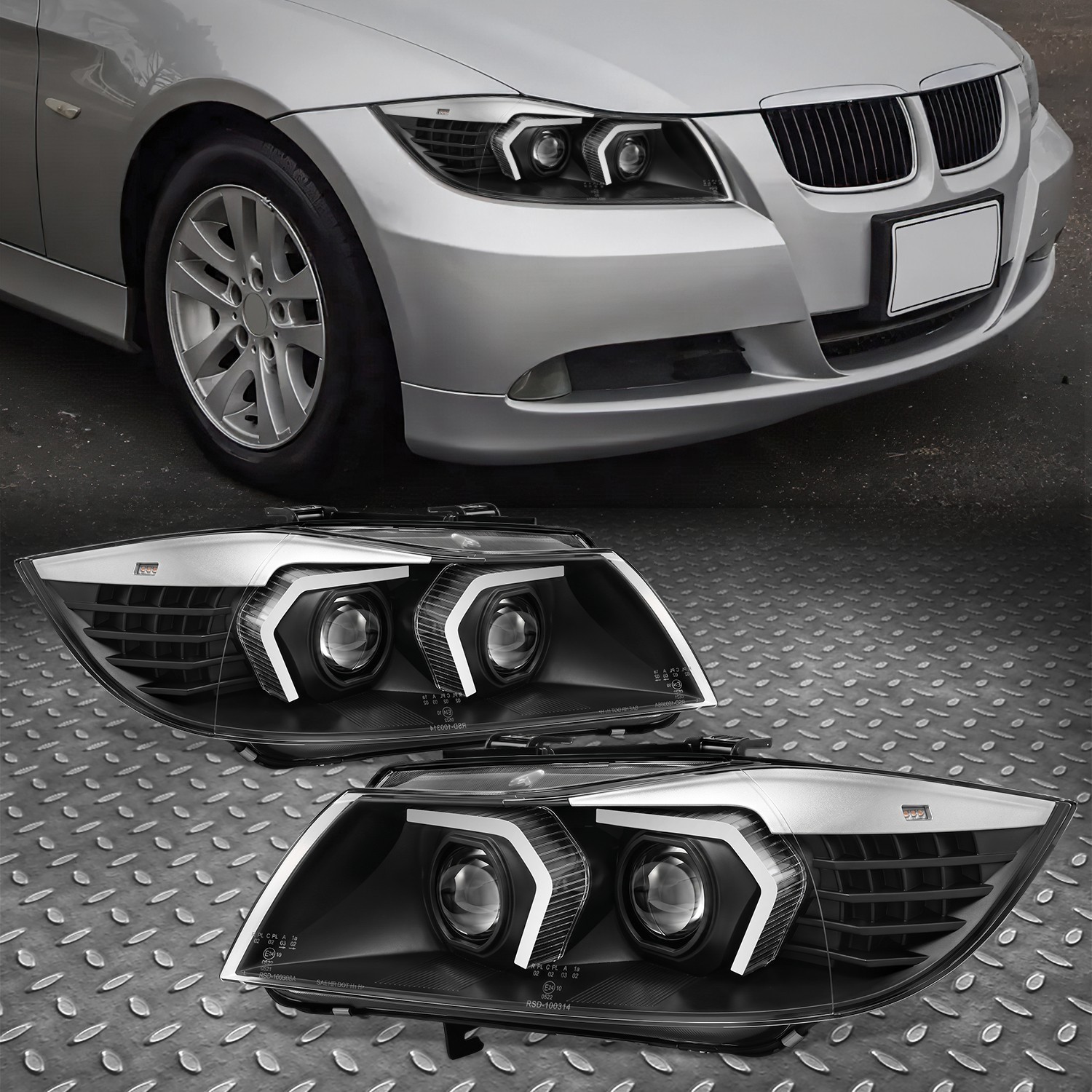 Black LED DRL Switchback Projector Headlight for 05-08 BMW E90 3-Series Sdean