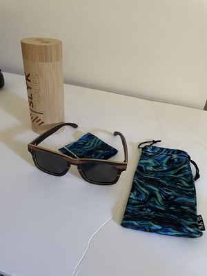 SLYK Shades Wooden Sunglasses Mirrored With Bamboo Case, Sleeve And Lens Cloth