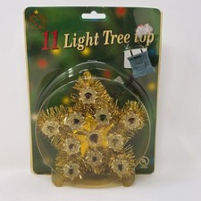 Vintage 1999 Christmas Avenue ~ 11 Light Tree Top Star ~ Gold Tinsel Flashing