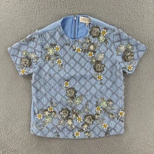 La Fuori Women’s Medium Blue Silk Blouse Embroidered Embellished NWT Sustainable