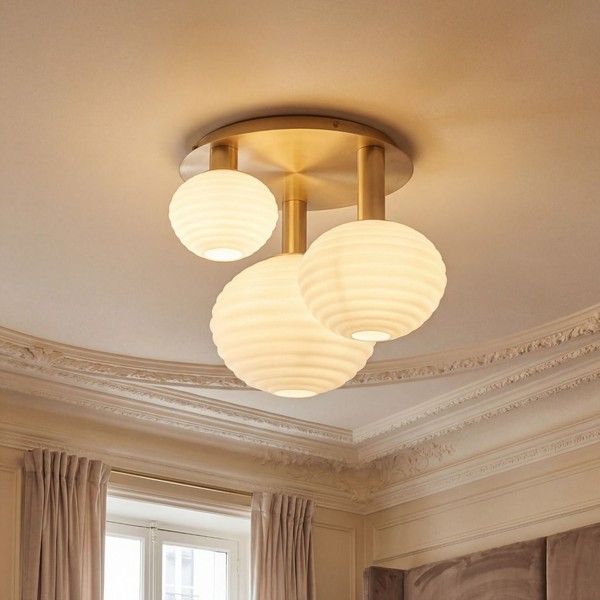 Deckenleuchte Gold Glas Metall Schlafzimmer E27 B:53,5 Cm Deckenlampe Wohnzimmer-image