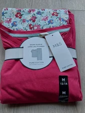 M&S Ladies Pyjama Set Size 12-14 Red Long Leg Short Sleeve New 