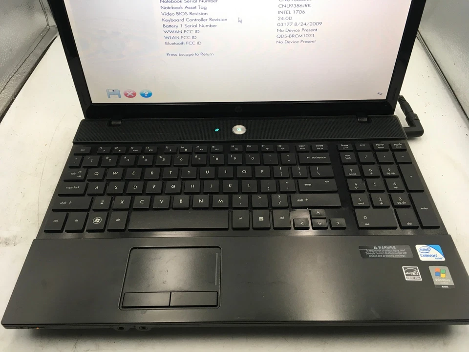 HP PROBOOK 4510S - BOOTS TO BIOS - INTEL CELERON 900 - 2GB RAM - 15" - READ - BB - Image 3 of 4