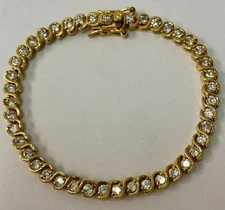 Beautiful FAS Sterling Silver 925 & Gold Overlay Tennis Bracelet 7”