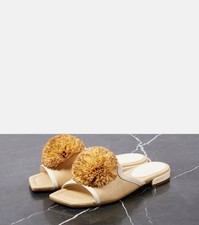 JIMMY CHOO Nako leather-trimmed raffia slides Size 5.5  New Condition  RRP £575