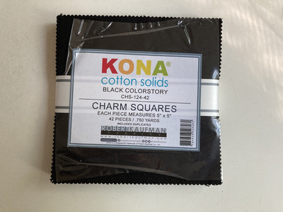 Kona Cotton Solids Black Colorstory CHS-124-42 5'' Charm Pack, 42 pcs