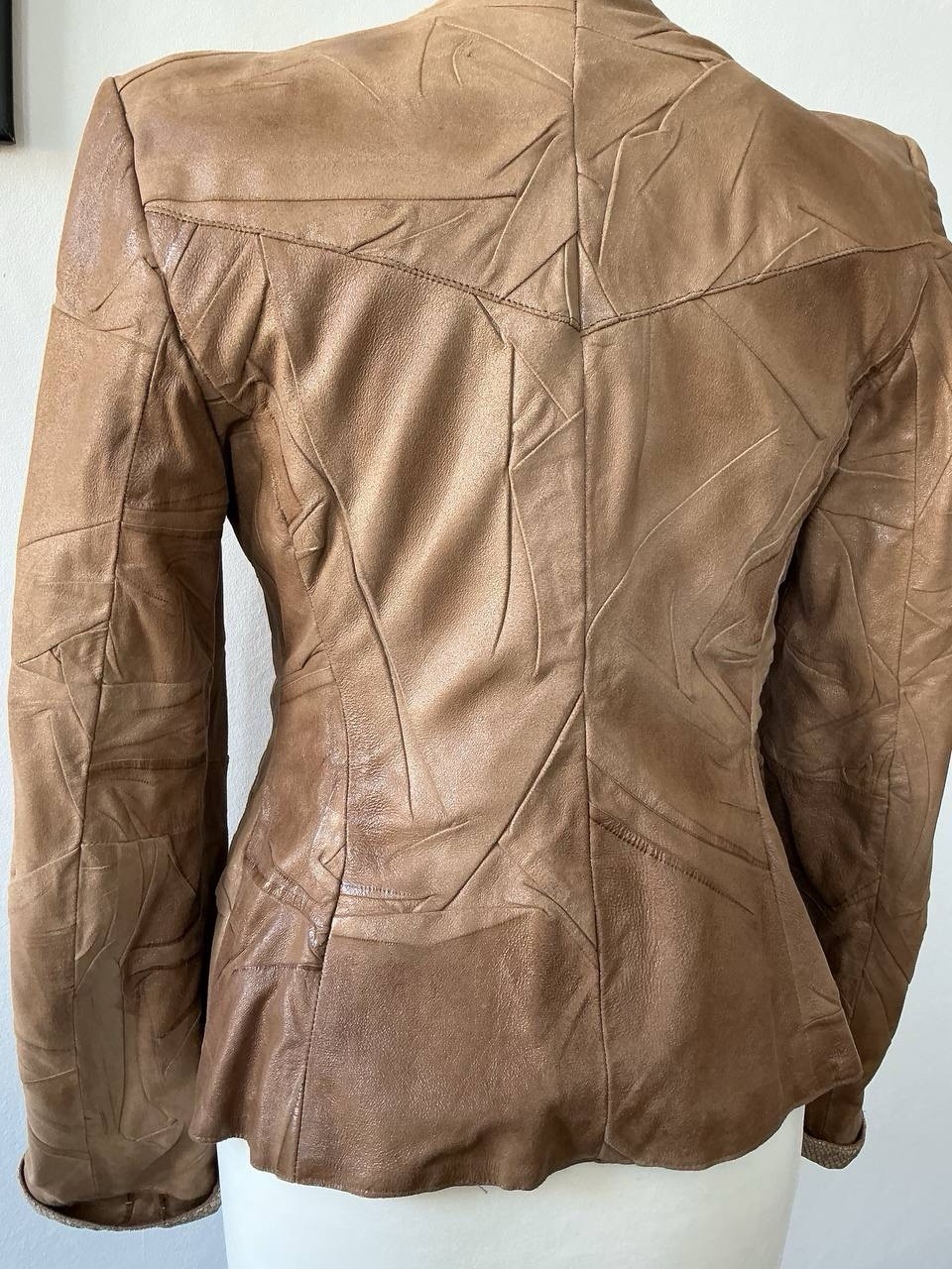 Giorgio Armani Vintage 1980 Lamb Leather Blazer Silk Lined Leopard Button Jacket image 5