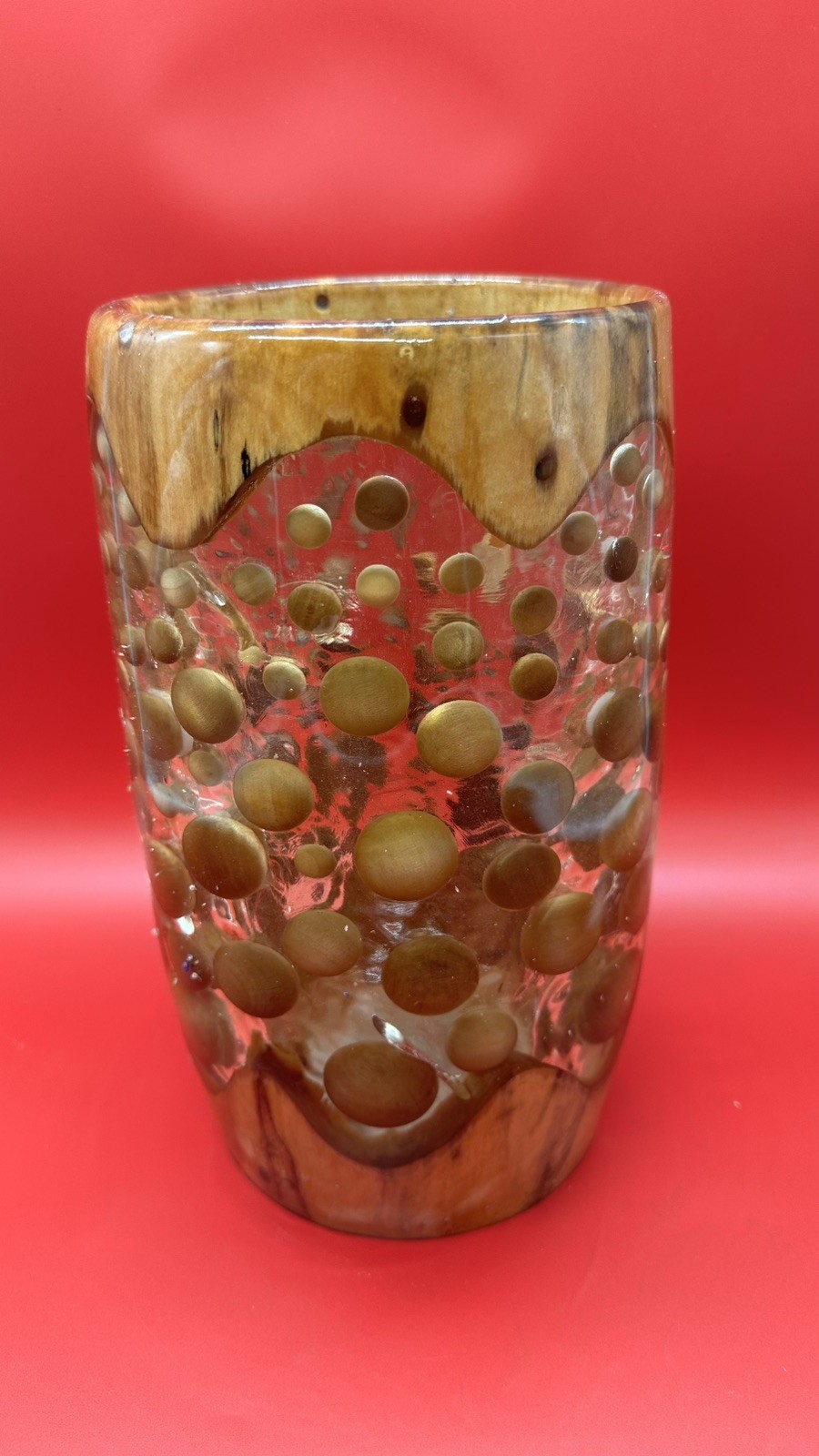 Handmade Resin & Wood Vase Luxury Modern Art Polka Dot Wood Balls One of a Kind