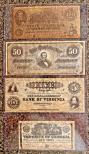 Lot of 4 Confederate States of America Bills $100, $50, $5 & .50 Cents