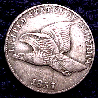 1857 FLYING EAGLE CENT....DIE BREAK ERROR.....MIN. BID .01 & NO RESERVE!