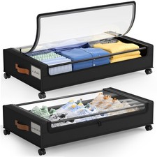 Under Bed Storage with Wheels, 2 Pack Under Bed Storage Containers with Clear...