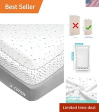 Breathable 3-Pack Natural Cotton Mini Crib Sheets - Fits 24"x38" Mattresses