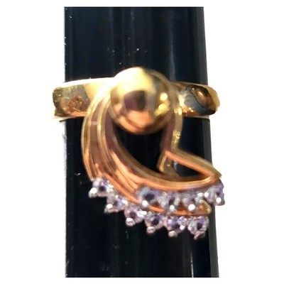 18K GE Rhinestone  Articulated Pave Swinging Open  Comma  Ring Size 7