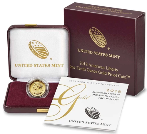 2018 American Liberty $10 Dollars 1/10th T. Oz Gold 24K Proof .9999 COA Box OGP