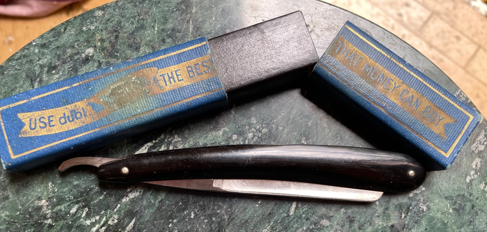 Vintage 11/16” Dubl Duck Straight Cut Throat Razor Solingen Germany Box Black