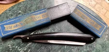 Vintage 11/16” unmarked Straight Cut Throat Razor black handle  in Dubl Duck box
