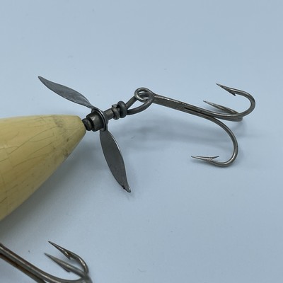 Leurre De Pêche Vintage South Bend Surf Oreno Toupie Bois Rouge Blanc 3