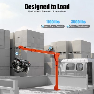 1100LB Truck-Mounted Crane Hoist with 12V Electric Winch Pickup Truck Jib Cranes