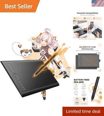 M10K Drawing Tablet, 10x6 inch Large Graphics Tablet with Touch Ring, 8192 Le...