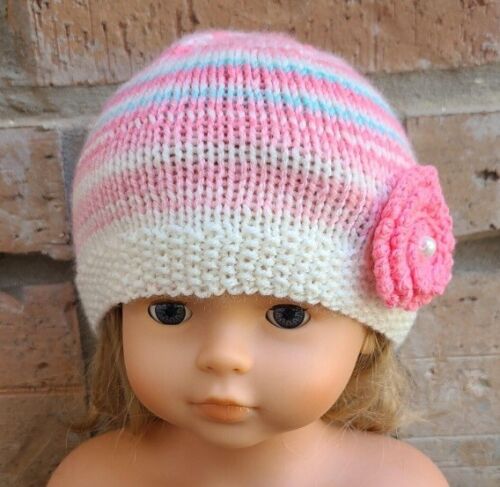 Bebé Niña Tejido Gorro Hecho a Mano Multicolor Flor Acrílico Talla 3-6 Meses - Imagen 10 de 10