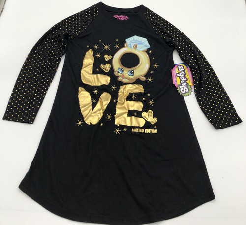 Shopkins Girls Roxy Ring Love Nightgown Black/Gold Small (6/6X) NWT AD3-300
