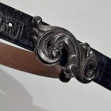 Brighton Black Leather Croc 36403 Silver Swirl Paisley Belt