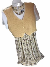 Vintage Allison Che Floral Vest Dress Layered Look Cottagecore Prairie Size 14