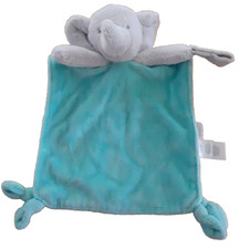 Carters Elephant Lovey Security Blanket Blue-Green Aqua Plush Soft 16"x8"