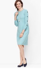 TALBOTS KNIT SWEATER DRESS BUTTON ACCENT SLEEVES BLUE WOMEN'S M NWT $119