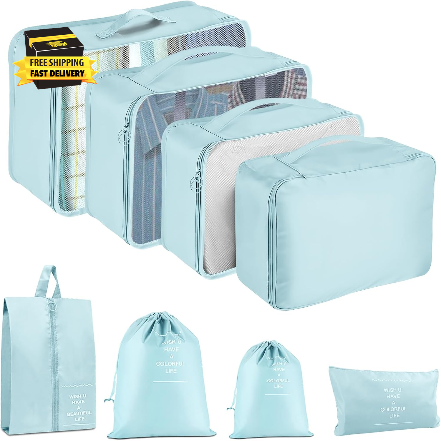 Packing Cubes for Travel - 8 Set Luggage Organizer Bags for Family, Mesh Breatha-image