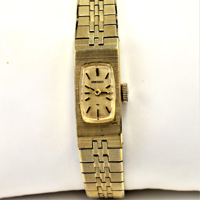 1968 SEIKO Gold Plated Rectangular Golden Dial 17 J Women Watch