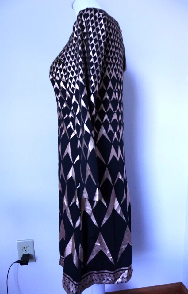 Vestido midi Julie Brown para mujer negro/dorado metálico manga larga talla mediana ¡NUEVO CON ETIQUETAS! Foto 3 de 4
