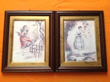 VINTAGE COPPIA DI QUADRI STAMPE FIRMATE  CON  CORNICE RAFFIGURANTI DUE STAGIONI 