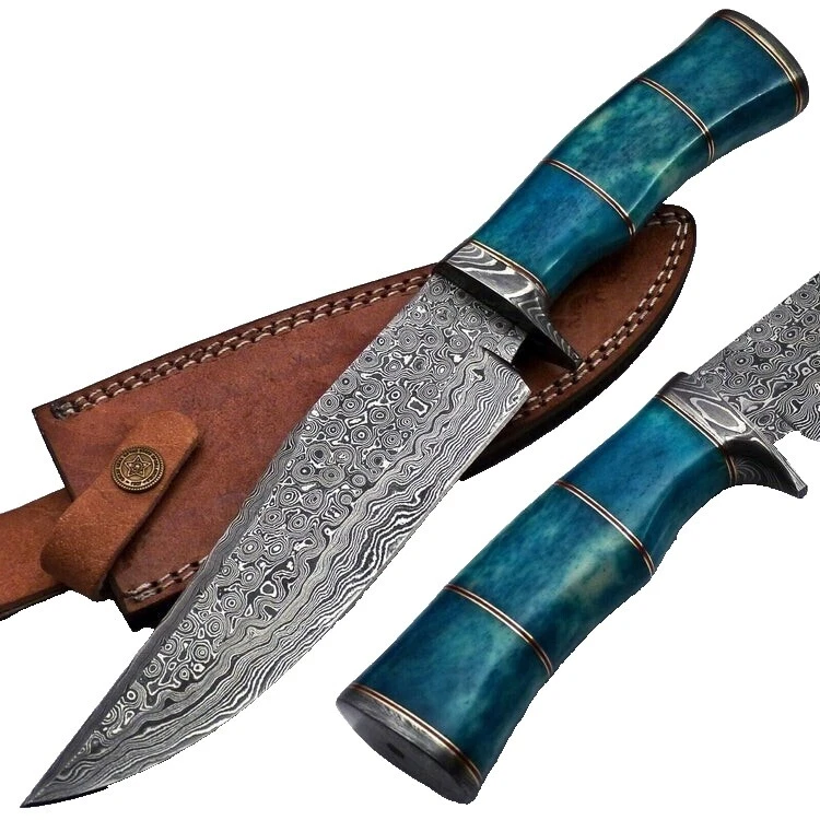 Damascus Steel Blade Hunting Collectible Vintage Factory Manufactured Fixed Blade Knives