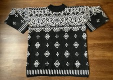Vintage Star Cody Oversized Mock Neck Sweater Abstract Pattern Faux Pearls L/XL