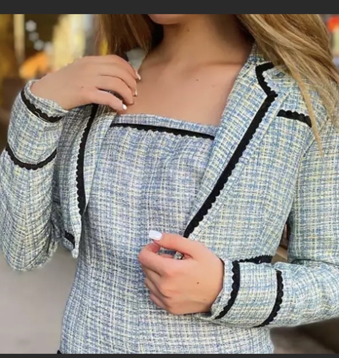 Cider Lady Blue Cropped Blazer With Tweed & Highlight… Gem