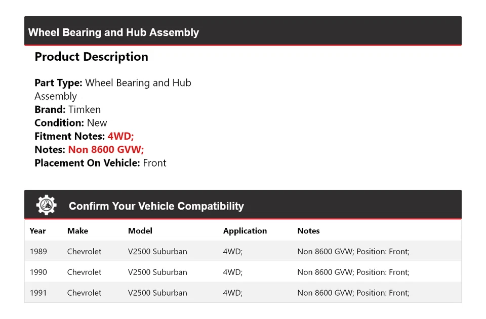 For 1989-91 Chevrolet V2500 Suburban Wheel Bearing and Hub Assembly Front Timken - Image 2 of 4