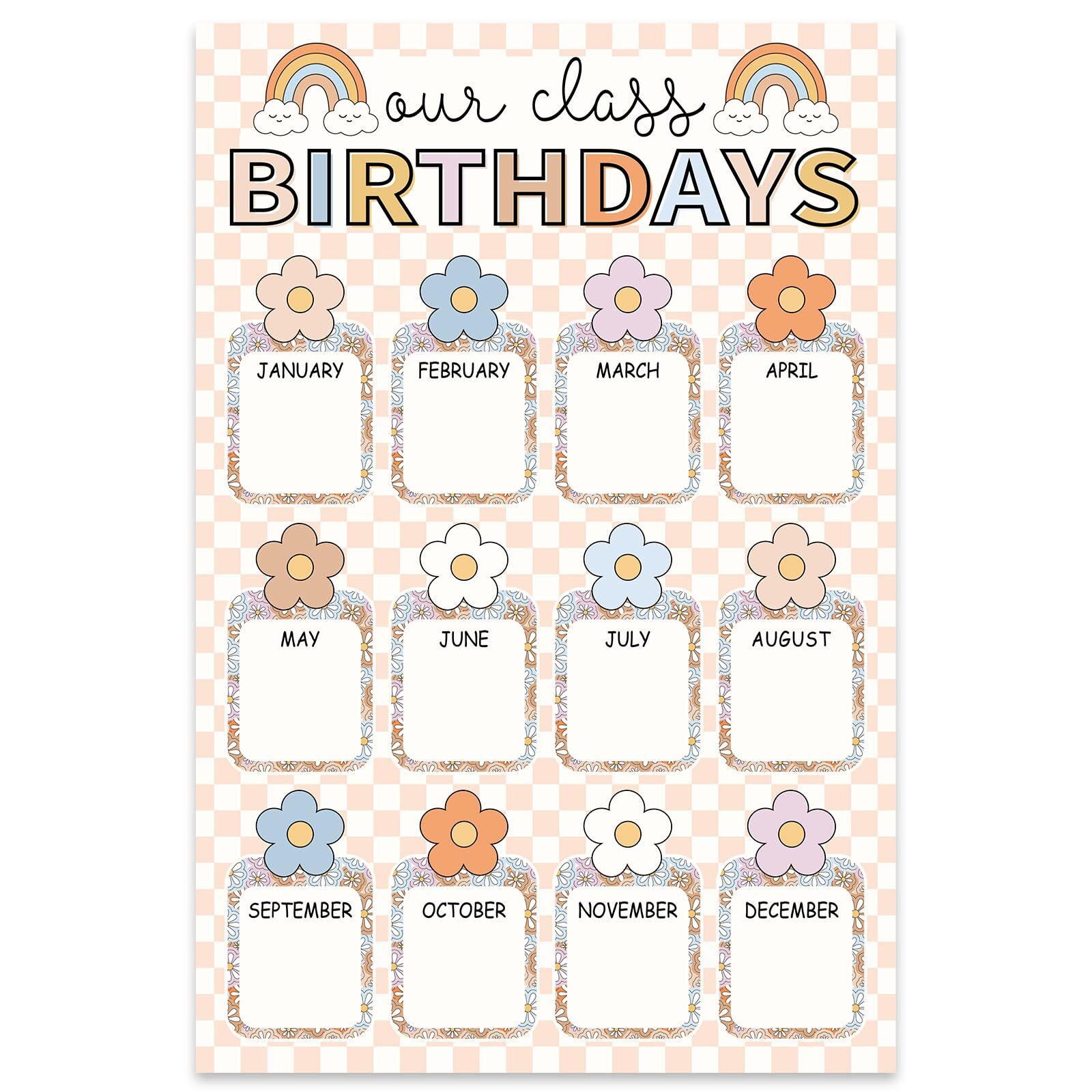 Whaline Happy Birthday Chart Poster Pastel Boho Flower Birthday Chart Calenda...