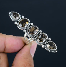 Large Smoky Quartz Gemstone Ring Handmade 925 Sterling Silver Ring All Size R377