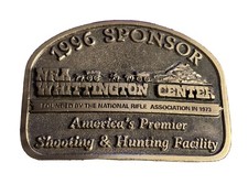 Vintage 1996 NRA Whittington Center Solid Brass Belt Buckle SPONSOR