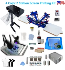 TechTongda DIY Full Starter Kit 4 Color 2 Station Screen Printing Kit USA Stock 