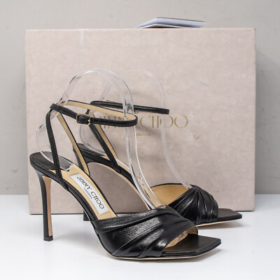 Jimmy Choo Basil Sandal 95, Size 37.5 (7.5 US) Black Lux Leather