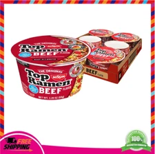 Nissin Top Ramen Bowl Ramen Noodle Soup, Beef, 3.28 Ounce (Pack of 6)