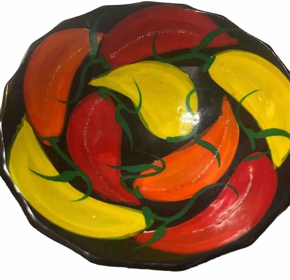 2 handmade Art Pottery Salsa Trinket Hand Painted Bowls Colorful Mexico ...