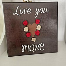 home decor wooden love you more wall sign heart flowers red and white ivory