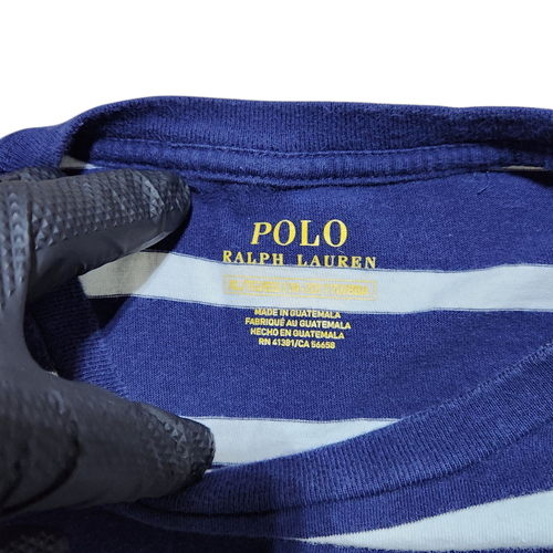 Polo Ralph Lauren T-Shirt XL (18 - 20) Blue Youth Striped Crew Neck Long Sleeve - Picture 9 of 19
