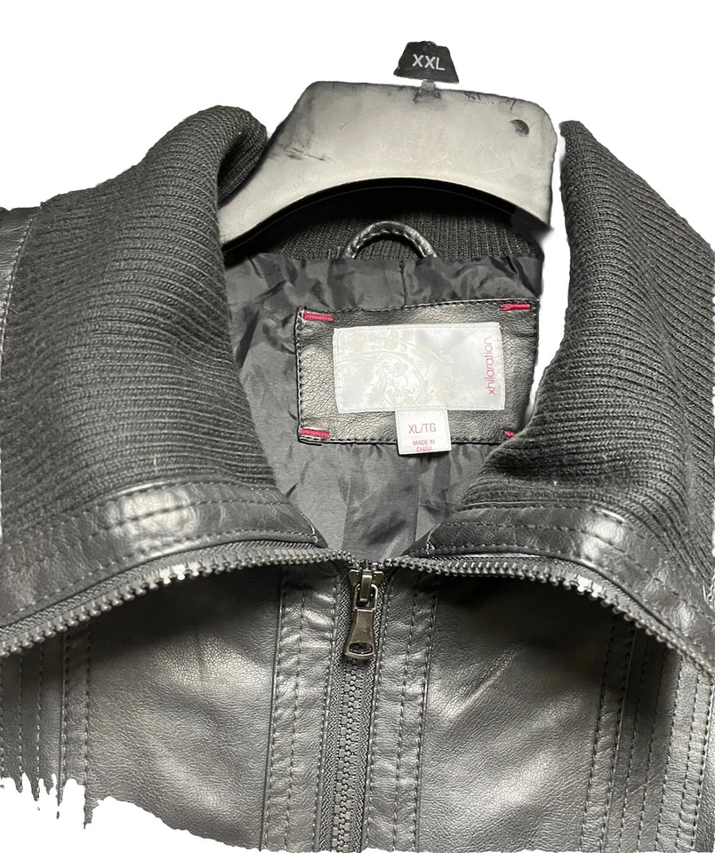 Xhilaration размер XL темно серый искусственной кожи Pleather Bomber куртка винтажный - Изображение 4 из 4