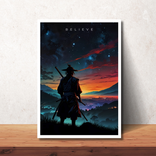 Samurai Poster Samurai Wall Art Print Japanese Samurai Believe Home Decor Poster - Video 1 of 1