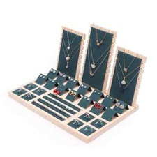1 Set Wood Jewelry Display Stand Rack Necklace Earrings Rings Organizer Tray