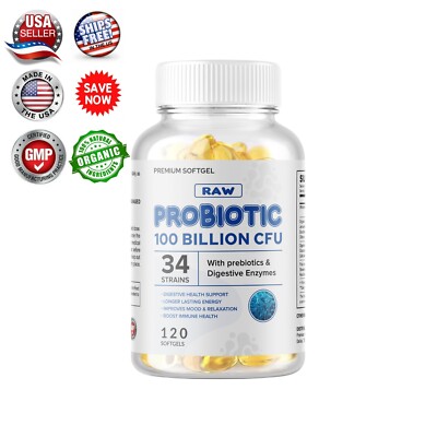Raw Probiotics 100 Billion CFU Potency Digestive Immune Health 120 Capsules USA